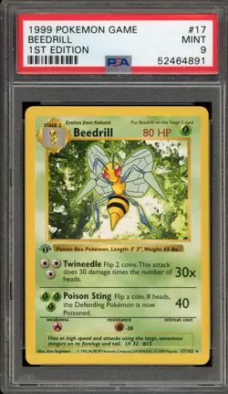 Pokemon Beedrill Base Set Shadowless 1st Edition Rare #17 PSA 9 Mint - Image 1
