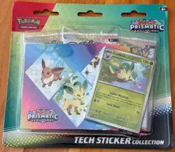 POKEMON PRISMATIC EVOLUTIONS TECH STICKER COLLECTION 3 BOOSTERS 1 LEAFEON FOIL - Image 1