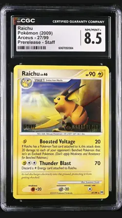 2009 Pokemon Platinum Arceus Staff Prerelease RAICHU Stamped Promo 27/99 CGC 8.5 - Image 1