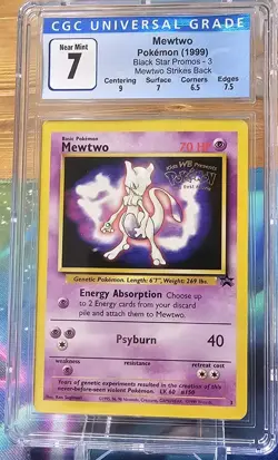 Pokemon 1999 Mewtwo (Movie Promo) Blackstar 3 Stamped Cgc 7 With Subgrade - Image 1