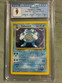 1999 Pokemon Base Set Unlimited Poliwrath 13/102 Holo CGC 9 - Image 1