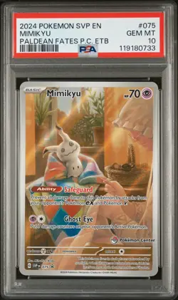 PSA 10 Mimikyu 075 Paldean Fates Pokemon Center Promo ETB Pokemon Card - Image 1