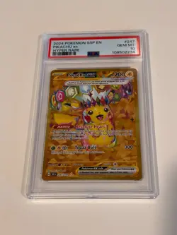 PSA 10 Pikachu Gold Hyper Rare EX 247/191 Surging Sparks SIR Pokemon Card - Image 1