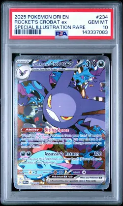 2025 POKEMON DRI EN-DESTINED RIVALS #234 TEAM ROCKET'S CROBAT EX PSA 10 - Image 1