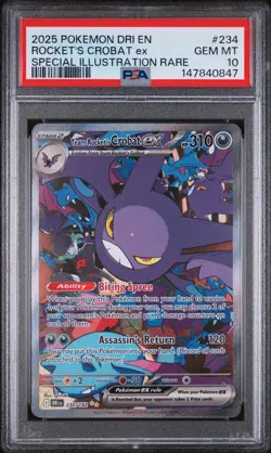 2025 POKEMON DRI EN-DESTINED RIVALS #234 TEAM ROCKET'S CROBAT EX PSA 10 - Image 1
