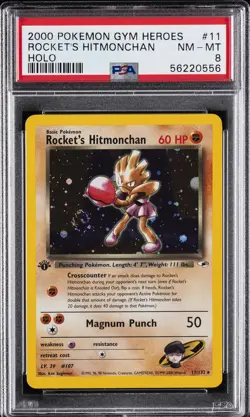 2000 POKEMON GYM HEROES HOLO #11 ROCKET'S HITMONCHAN PSA 8 - Image 1