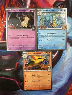 Lot of 3 Pokemon Destined Rivals Prerelease Stamped Cards Mimikyu, Tyranitat & G - Image 1