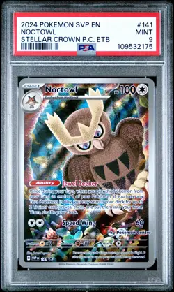 2024 POKEMON STELLAR CROWN POKEMON CENTER ETB PROMO SVP #141 NOCTOWL PSA 9 - Image 1