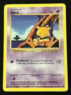 Pokemon Abra 043/102 Base Set (Shadowless) Regular *Near Mint* - Image 1