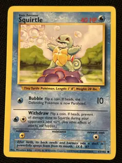 Pokemon Squirtle 063/102 Base Set (Never Played) *Near Mint* - Image 1