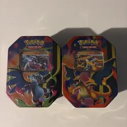 2X TINS POKEMON TCG MEGA CHARIZARD EX X & Y PAIR GIFT PROMO BOOSTER TRADING CARD - Image 1