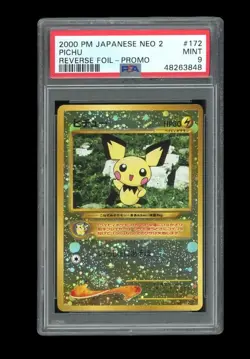 Pokemon PSA 9 MINT 2000 Pichu Japanese Neo File Gold Silver Holo Card Swirl - Image 1