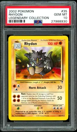 2002 Pokemon Legendary Collection #35 Rhydon PSA 10 - Image 1