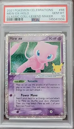 PSA 10 Mew Ex 88/92 2021 Pokemon Celebrations Classic Collection Gem Mint - Image 1