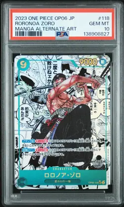 2023 ONE PIECE JPN OP06-WINGS OF THE CAPTAIN #118 RORONOA ZORO PSA 10 - Image 1