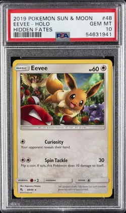 2019 POKEMON SUN & MOON HIDDEN FATES #48 EEVEE-HOLO PSA 10 - Image 1