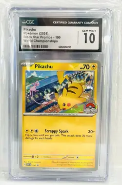 CGC Gem Mint 10 Pokemon Pikachu 2024 World Championship Black Star Promo #190 - Image 1