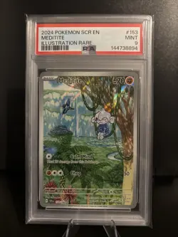 PSA 9 MINT Pokemon Stellar Crown Meditite Illustration Rare Full Art #153/147 - Image 1