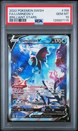 PSA 10 Gem Mint Lumineon V Full Art 156 2022 Pokemon Brilliant Stars - Image 1