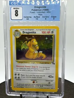 1999 Pokemon Fossil Holo #4 Dragonite CGC 8 NM MINT 4/62 - Image 3