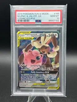 2019 Pokemon Cosmic Eclipse Mega Lopunny & Jigglypuff GX #165 PSA 10 Gem Mint - Image 1