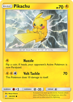 POKEMON SM Cosmic Eclipse: REVERSE HOLO - PIKACHU 66/236 LIGHT PLAY - Image 1