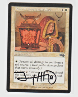 Magic the Gathering ~ Rune of Protection: Red ~ Urza's Saga ~ Signed by Artist 2 - Image 1