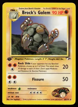Brock's Golem 20/132 Rare Gym Heroes 1st Edition Pokemon Card - Image 1