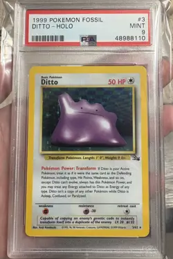 GRADED Ditto Holo Pokemon Fossil 3/62 Unlimited PSA 9 - Image 1