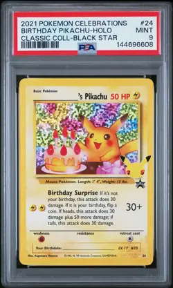 Birthday Pikachu Holo 24 Celebrations Classic Collection Pokemon PSA 9 *608 - Image 1