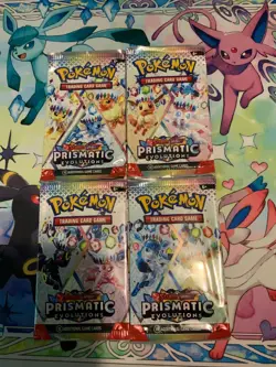 4 EMPTY Pokemon Prismatic Evolutions Booster Packs Full Art Set - Image 1