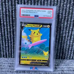 2021 Pokemon Celebrations #008 Surfing Pikachu V PSA 9 Card MINT - Image 1