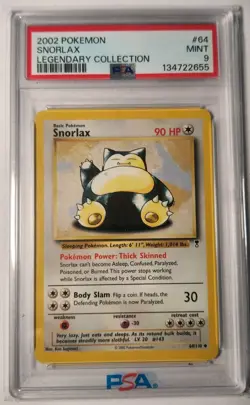 PSA 9 MINT Snorlax Non Holo Legendary 64/110 Pokemon Card POP 86! - Image 1