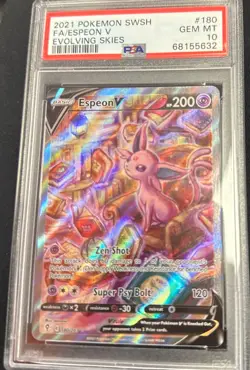 Pokemon 2021 Espeon V 180/203 Full Art Evolving Skies GEM MINT PSA 10 - Image 1