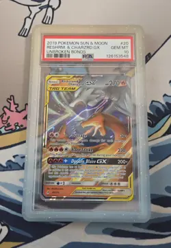 Pokemon 2019 Reshiram & Charizard GX #20 Unbroken Bonds PSA 10 - Image 1