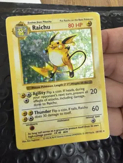 Pokemon TCG Raichu 14/102 Base Set Shadowless Holo Rare DMG - Image 2