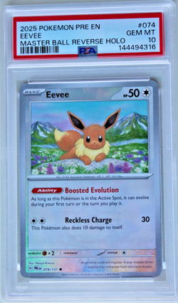 PSA 10 EEVEE 2025 Pokemon PRE EN #074 Master Ball Reverse Holo - Image 1