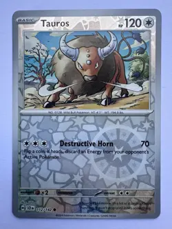Tauros Reverse Holo 2024 Pokemon Stellar Crown SCR #112/142 - Image 1