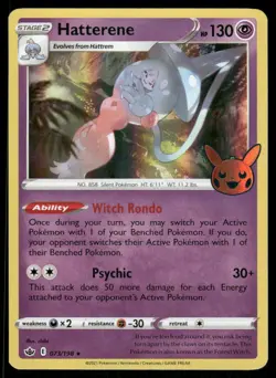 Pokemon Cards Hatterene 073/198 Trick or Trade BOOster Holo Promo NM - Image 1