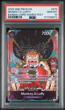 2025 ONE PIECE PROMOS BANDAI CARD GAMES FEST #073 MONKEY D. LUFFY PSA 10 - Image 1