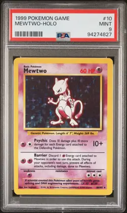 1999 POKEMON BASE SET UNLIMITED #10 MEWTWO-HOLO PSA 9 - Image 1