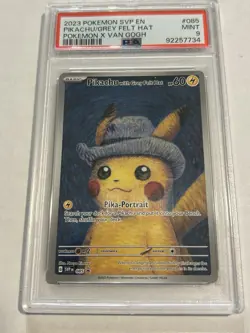 2023 Pokemon Van Gogh Pikachu Grey Felt Hat SVP en #085 Promo PSA 9 Mint - Image 1