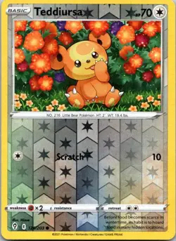 Teddiursa 126/203 C Evolving Skies Pokemon Reverse Holo NM - Image 1