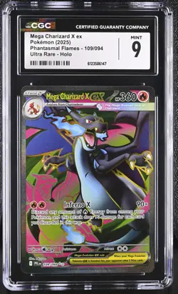 CGC 9 MINT Mega Charizard X ex 2025 Phantasmal Flames 109/094 Holo Pokemon Card - Image 1