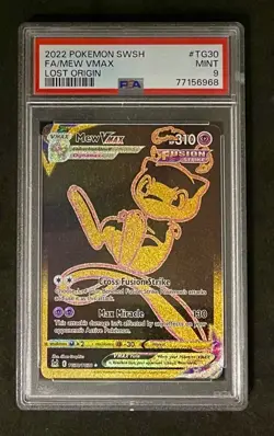 2022 Pokemon Sword and Shield Full Art Mew VMax Lost Origin PSA 9 - Image 1