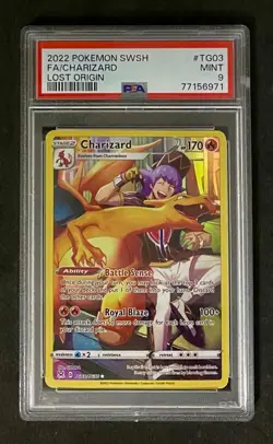 2022 Pokemon Sword and Shield Full Art Charizard Lost Origin PSA 9 - Image 1