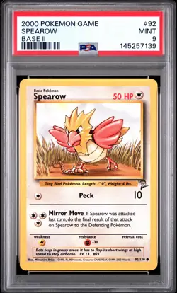 2000 POKEMON GAME BASE II #92 SPEAROW PSA 9 - Image 1