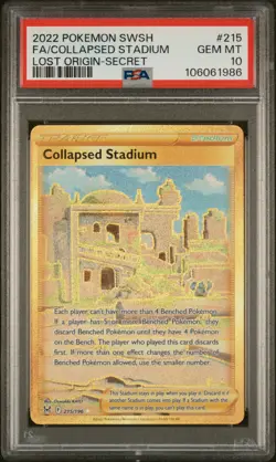 2022 Pokemon Lost Origin Collapsed Stadium #215 GEM MT PSA 10 Secret Rare - Image 1