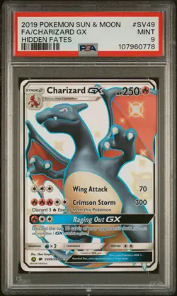 2019 POKEMON SUN & MOON HIDDEN FATES #SV49 FULL ART/CHARIZARD GX PSA 9 - Image 1