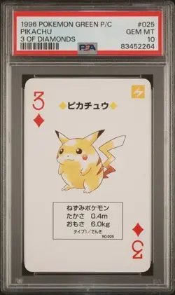 Pokemon PSA 10 Pikachu # 025 3 Of Diamonds Green Playing Cards 1996 Japanese - Image 2